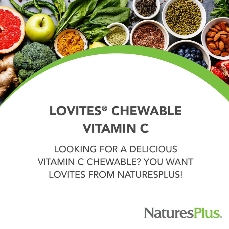 NaturesPlus Lovites - 90 Chewable, Heart-Shaped Tablets - 500mg Vitamin C - Natural Fruit Flavor - Vegan, Gluten Free - 90 Servings 90 Count (Pack of 1)