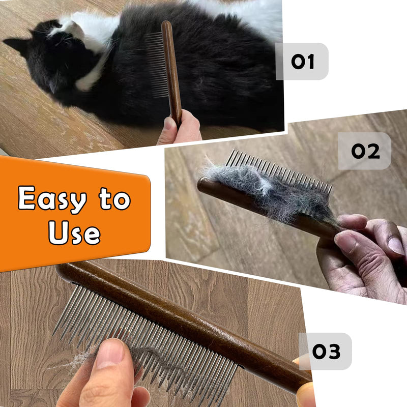 3 Pack Solid Wood Cat Combs,Flea Lice Comb with Rounded Stainless Steel Teeth for Cat Dog Rabbit Massage Removes Mats, Tangles and Loose Fur,Grooming Comb for Cat/Dog/Small Medium Pets 3PCS - BeesActive Australia