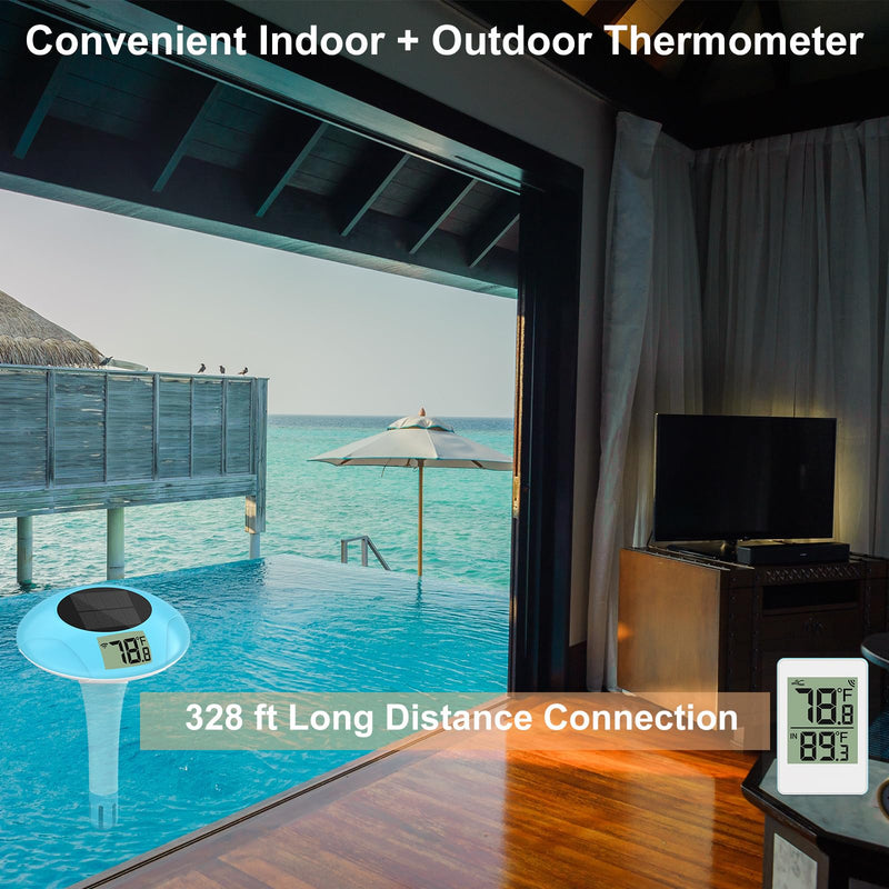 Wireless Pool Thermometer, Digital Pool Thermometer Floating Easy Read–IPX8 Waterproof Solar Temperature Gauge for Aquarium, Pond, 328 Feet Long Connection Light Blue - BeesActive Australia