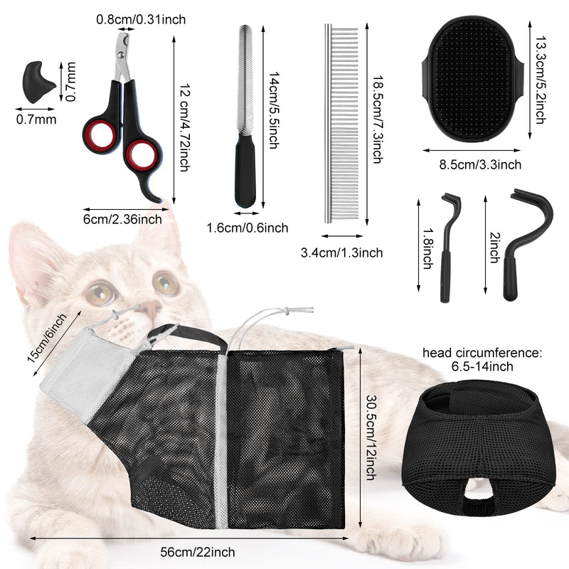 9 Pieces Cat Bathing Bag Set Cat Shower Bag Anti Bite and Anti Scratch Cat Grooming Bag for Pet Washing Brush Comb, Cat Muzzle, Nail Clipper, Nail File, Tick Tool (Black) Black - BeesActive Australia