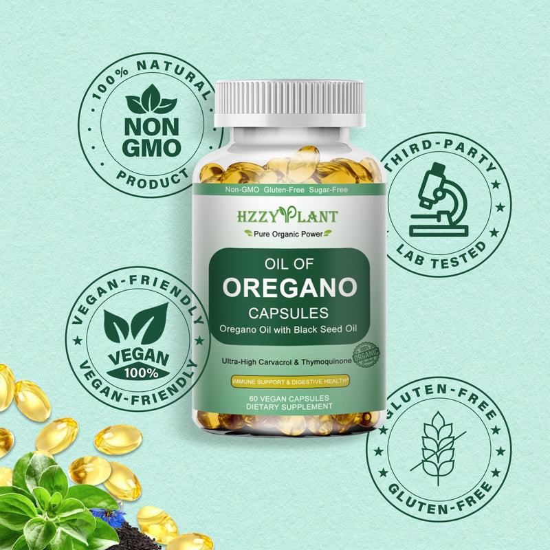 Oil of Oregano with Black Seed Oil Softgels, High Absorption Organic Oregano Oil Capsules for Immune Support Digestive Health Antioxidant, Concentrated Carvacrol & Thymoquinone, Vegan, 2 Month Supply