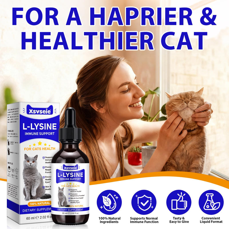 L-Lysine for Cats | 60ml Cat Supplements for Healthy Immune Defenses – Sneezing, Runny Nose, Watery Eye – Feline Respiratory & Vision, Skin & Coat Health – Astragalus, Burdock – Roast Chicken (1) 1