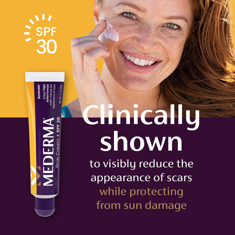 Mederma Scar Cream Plus SPF 30 - Advanced Scar Treatment, Protects from Sun Damage, Reduces Appearance of Scars from Acne, Burns, Surgery & Injury, 40 Grams, (2 x 20g) 2 Twin Pack