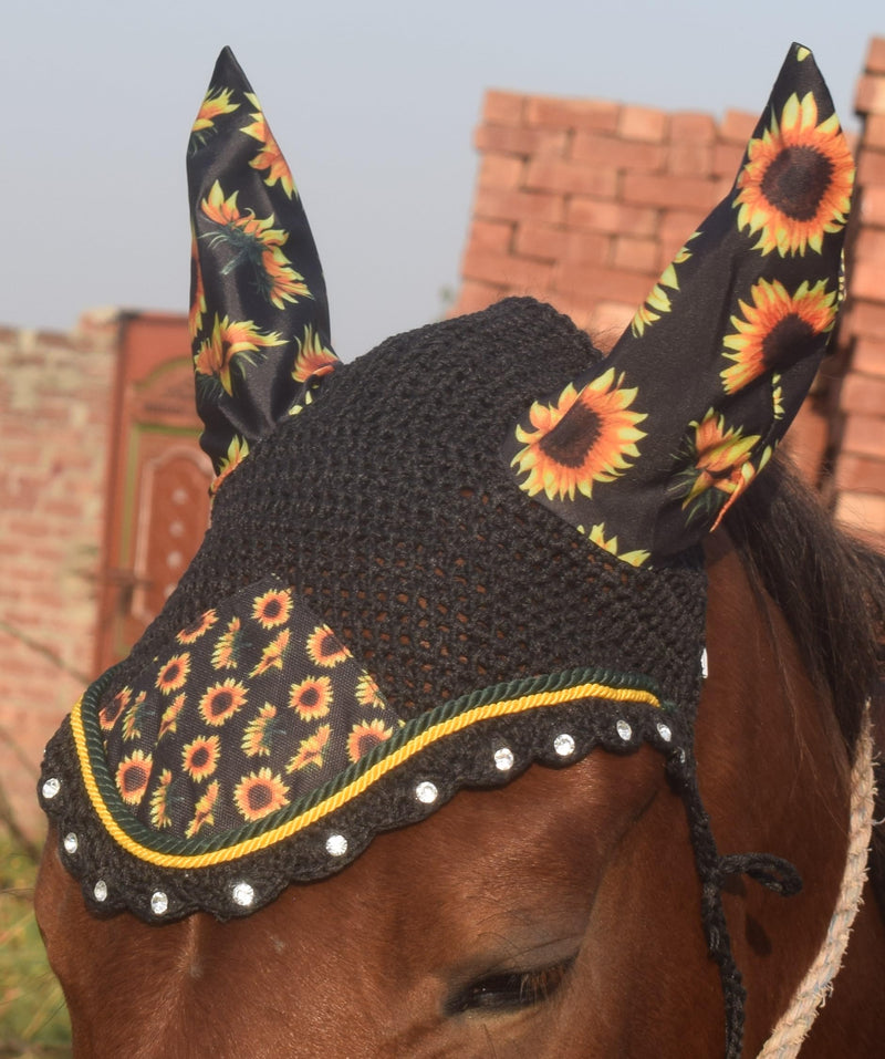 Sunflower Horse Fly Bonnet Net Hat Hood Mask Fly Veil Full Hand Made Cotton Full (COB) COB - BeesActive Australia