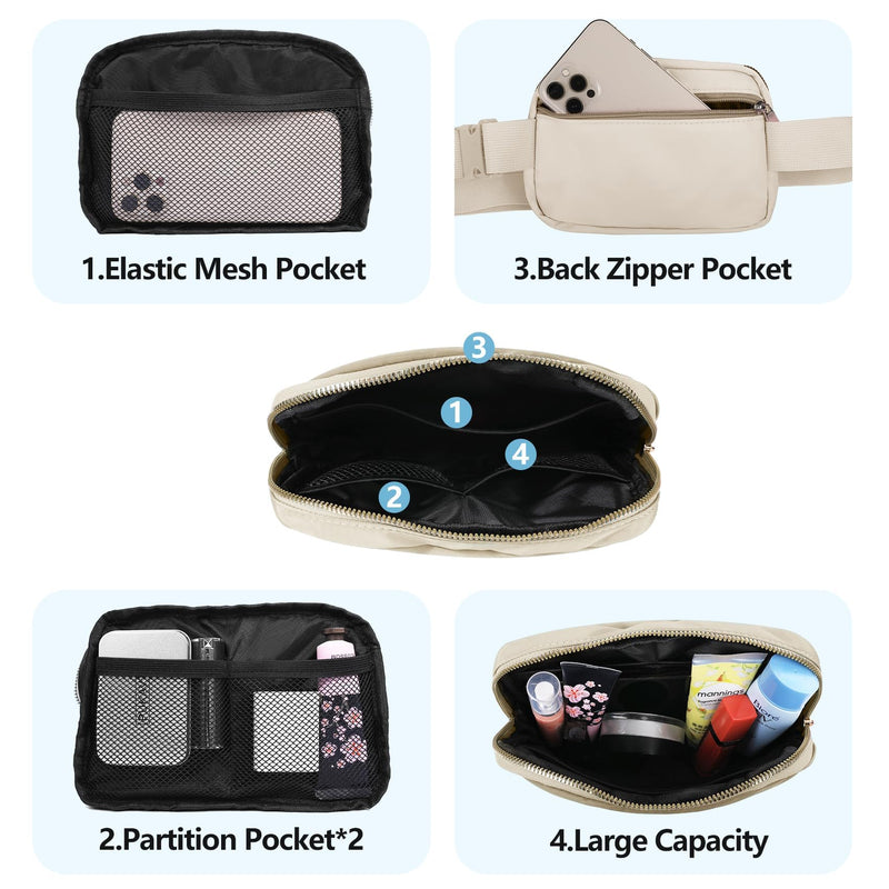VOROLO Fanny Pack For Women And Men Crossbody Bag Belt Bag with Adjustable Strap Graduation Gifts Black+Khaki 2 Pack Fanny Pack