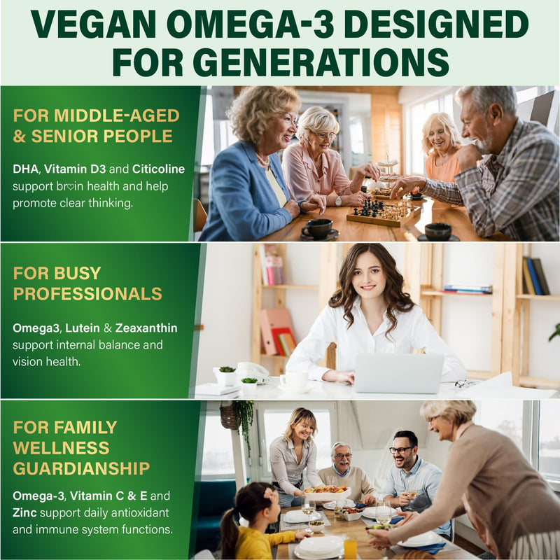 Omega-3 Supplement Gummies for Women & Men - 1000mg Vegan Omega3 | DHA & EPA with Turmeric, Vitamin D3, K2, Citicoline - Algae Oil Omega 3 Fatty Acid Supplements, Sugar-Free, Gluten Free Mango 60 Count (Pack of 2)