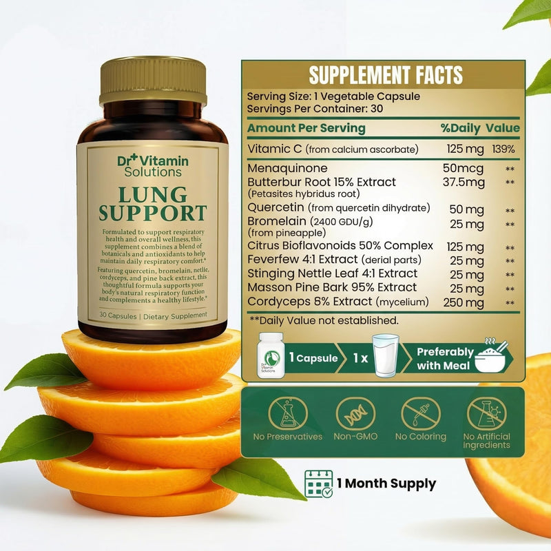 Lung Detox for Smokers, Mullein Leaf Extract, 10-in-1 Cleanse for Lungs | Respiratory Support for Breathing and Lung Health, Vitamin C, Butterbur, Quercetin - Non-GMO, Made in USA, 30 Vegan Capsules