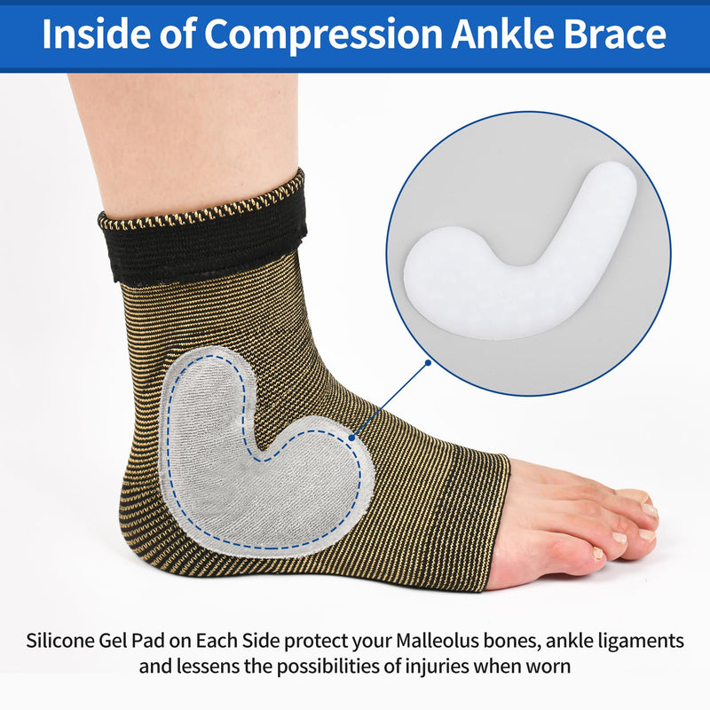 NeoAlly Copper Ankle Support Brace Compression Sleeve with Silicone Gel Reduce Foot Swelling Pain Relief from Plantar Fasciitis and Achilles Tendon (Small - 1 Pair) Small - BeesActive Australia