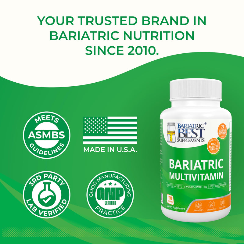 Bariatric Multivitamin with Iron for Post-Gastric Bypass & Sleeve Surgery, Energy Supplements, 90 Tablets, 24 Essential Nutrients, Formulated by Bariatric Surgeons per ASMBS Guidelines