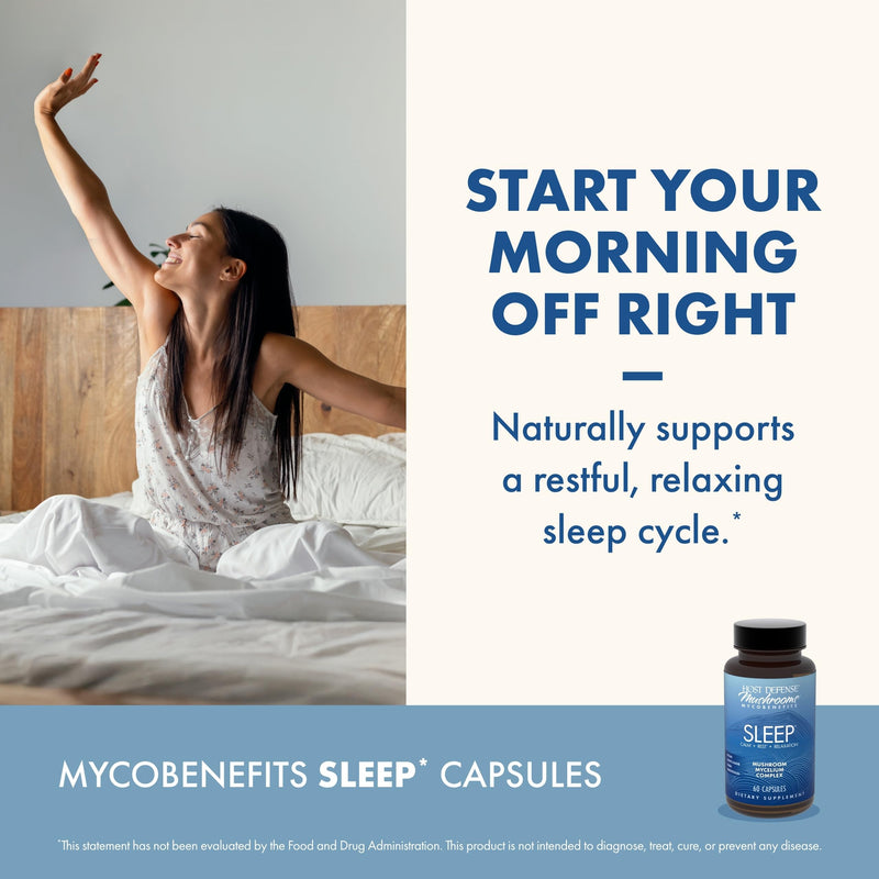 Host Defense MycoBenefits Sleep*, Rest Support, 60 Capsules | Healthy Sleep Quality, Calming Supplement with Magnesium, Lion's Mane and GABA, Aids Balanced Rest Cycles, 30 Servings