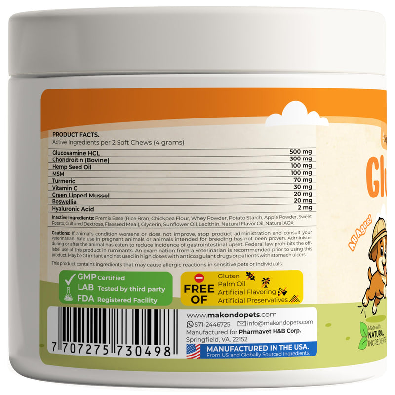 Advanced Hip and Joint Support for Dogs (120) – Glucosamine Chews with Green Lipped Mussels for Dogs, Chondroitin, MSM, Turmeric & Hyaluronic Acid – Mobility Soft Chews