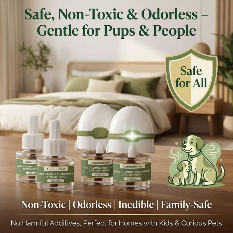 Dog Calming Pheromone Diffuser Kit, Pet Diffuser for Stress Support, Reduces Stress and Promotes Relaxed Behavior, 2 Plug-in & 4 Packs Refill, 120 Day Supply (Non-Toxic, Safe & Inedible), with Light 6 packs - Rocket Diffuser