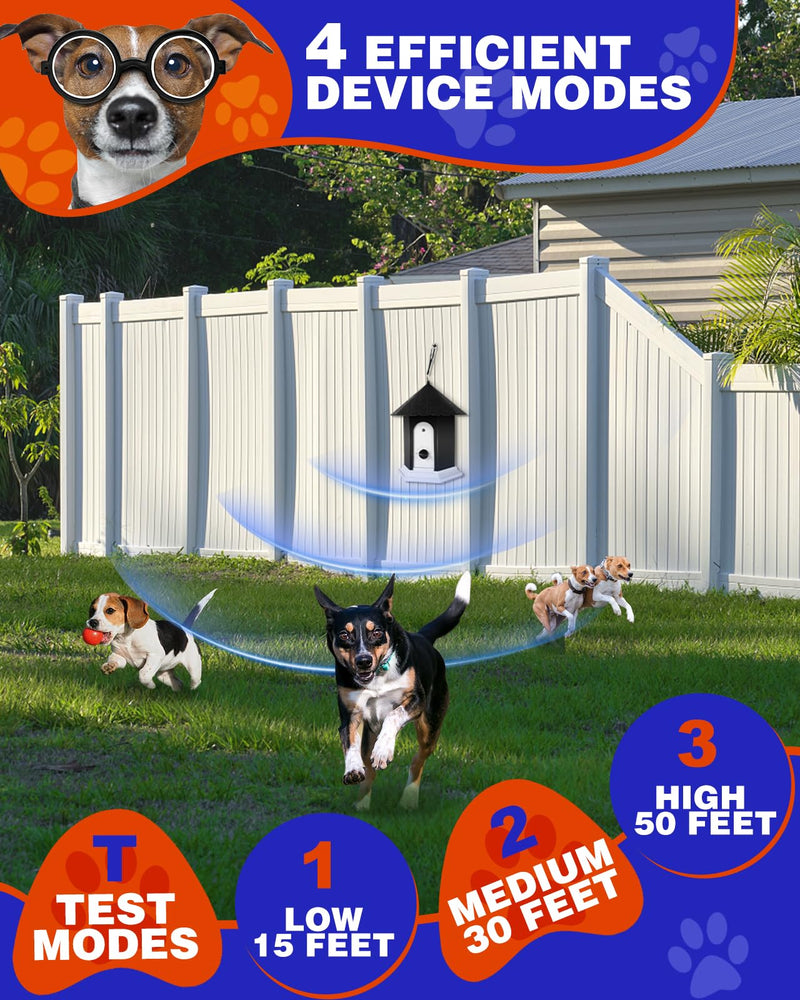 Anti Barking Device, Ultrasonic Dog Barking Deterrent Devices Up to 50 Ft Range, Dog Barking Control Device Bark Box with 3 Modes, Dog Barking Silencer Safe for Dogs & People