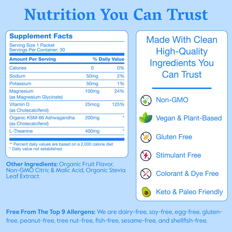Nectar Calm Magnesium and Ashwagandha Drink Mix - Sugar Free Cortisol Reducer* & Sleep Aid - with Vitamin D, L-Theanine, Electrolytes - Deep Sleep, Relax, Focus & Calm (Strawberry Lemonade 30 Sticks) Strawberry Lemonade 30 Servings (Pack of 1)