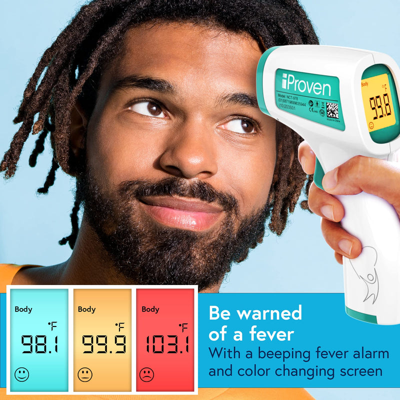 Infrared Forehead Thermometer for Adults and Infants, Touchless iProven Thermometer, 1sec Instant Accurate Readings, 3 in 1 Including Fever Alarm, Silent & Memory Mode Green