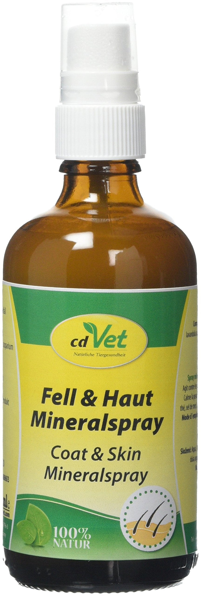 cdVet Natural Products Fur & Skin Mineral Spray 100 ml - Dog, Horse - Care Product - Parasite Infestation - Nourishes + Soothes the Skin - Dandruff + Dry Skin Areas + Dull Fur - Cleaning -