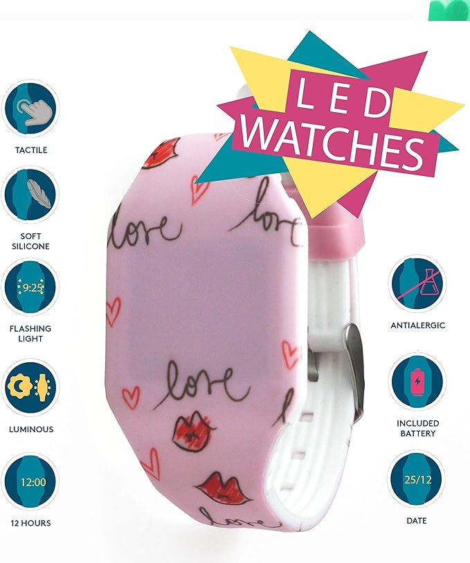 Kiddus Wristwatch, Kids, Children, Toddler, Elementary School Student, Stylish, Boys, Girls, Present, Gift, Gift, Christmas, Digital Time, LED Watch, Soft Silicone Bracelet, love heart -  Australia