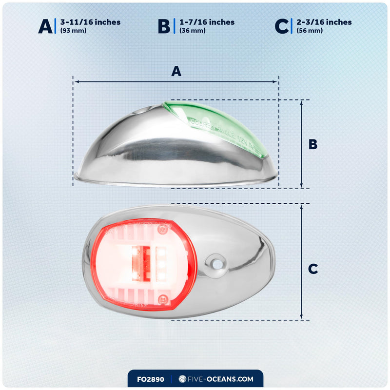 Five Oceans Boat Navigation Lights, LED Bow Light, Navigation Lights for Boats LED Red and Green, Boat Lights Navigation Vertical Mount Sidelight, 12V, USCG 2NM Certified - FO2890 - BeesActive Australia