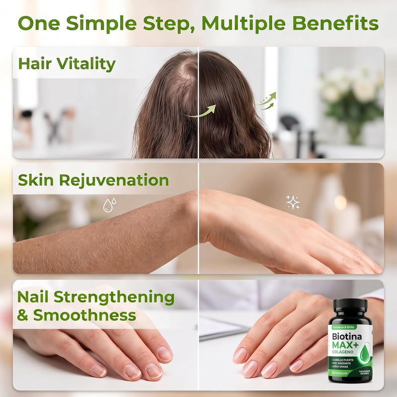Biotina Max Colageno, Biotin and Collagen Supplements for Strengthens Hair, Improve Skin & Nails, with Vitamins A, B2, B3, B6 and Zinc, Gluten-Free, Non-GMO, 90 Capsules 1