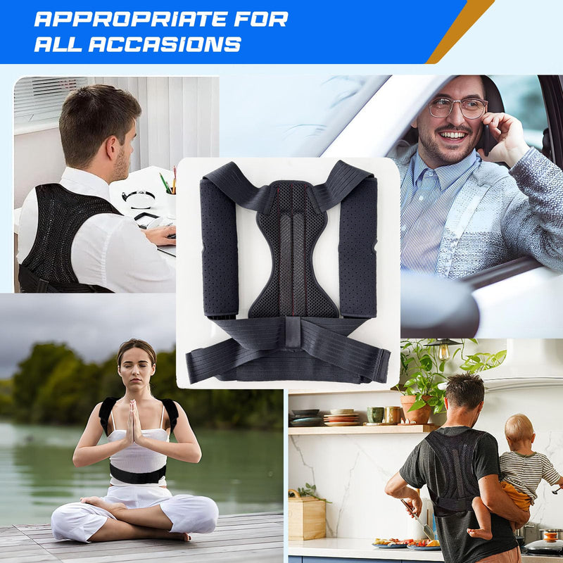 Posture Corrector for Women & Men, Adjustable Back Brace for Neck Shoulder Upper Back Pain Relief, Breathable Back Straightener with Clavicle Support - Strangulation-Free Design Large Black