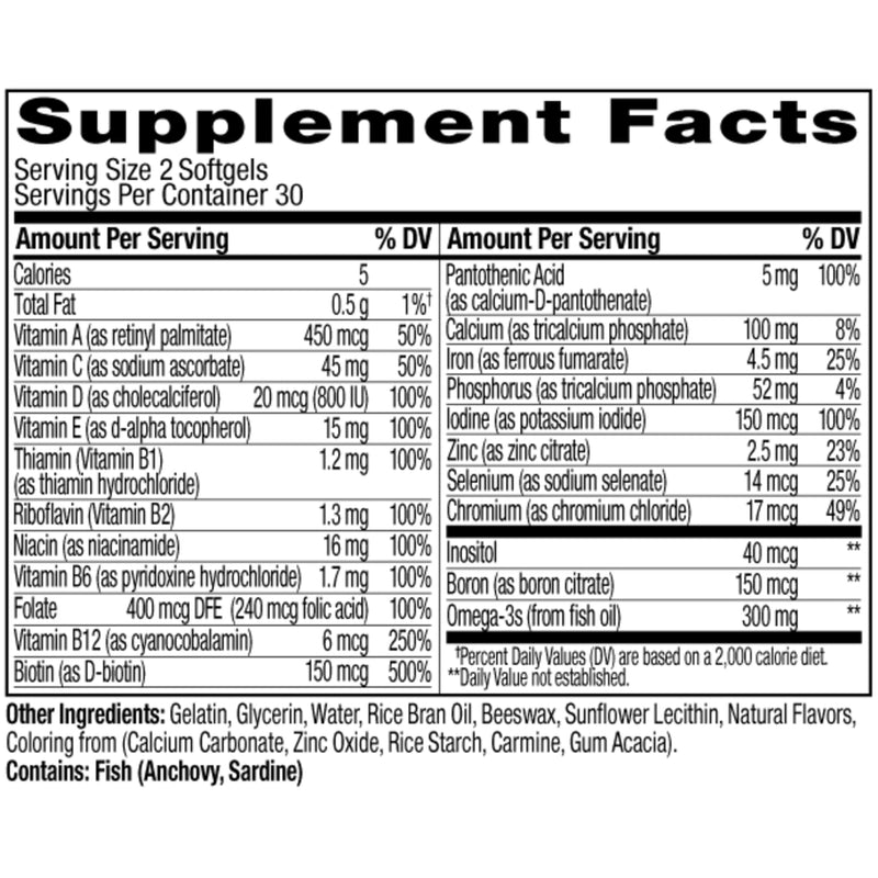 OLLY Ultra Women's Multi Softgels,Overall Health and Immune Support,Omega-3s,Iron,Vitamins A,D,C,E,B12,Daily Multivitamin,30 Day Supply -,60 Count (Pack of 2) 60 Count (Pack of 2)