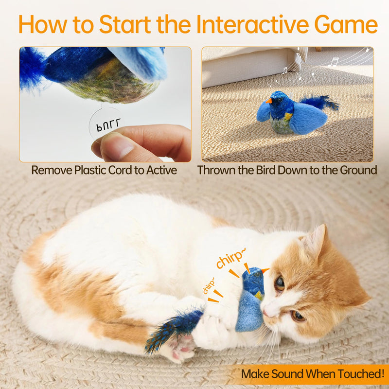 Chirping Bird Cat Toys Hanging Cat Feather Toy - Catnip Interactive Cat Toys for Indoor Cats - Automatic Cat Toy for Cat Exercise & Kicker to Self Play (Blue) Chirping blue Melody Chirping Bird - BeesActive Australia