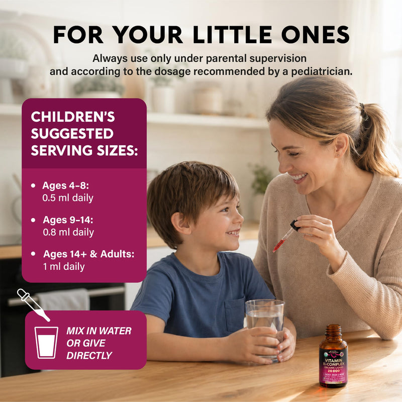 USDA Organic Vitamin B-Complex 20000mcg - B5, B12, B1, B6, B7, B9, B3 - 4Oz | B Complex Liquid Drops - Pantothenic Acid, Methylcobalamin, Thiamine, Pyridoxine, Biotin, Folic, Niacinamide - Berry Flavor B-Complex 4oz