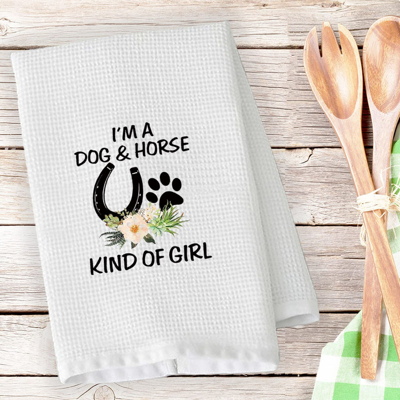 BDPWSS Dog Lover Gifts Horse Kitchen Towels I'm a Dog and Horse Kind of Girl Paw Print Horseshoe Gift for Cowgirl Equestrian (Dog Horse Towel) Dog Horse Towel - BeesActive Australia