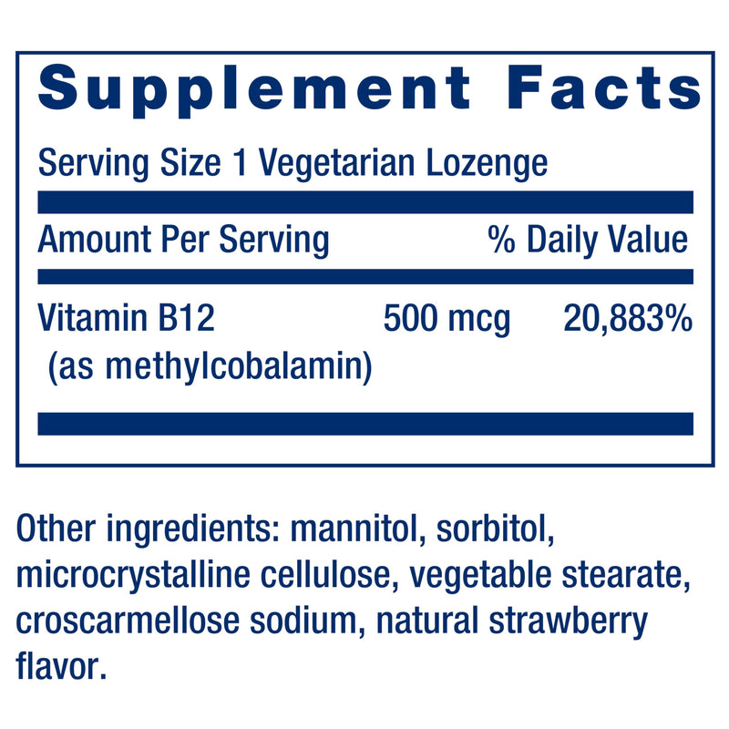 Life Extension Vitamin B12 Methylcobalamin 500mcg - Vitamin B12 Supplement for General Energy and Brain Health - Sugar Free Vegetarian Lozenges Dissolve in Your Mouth - Once Daily - 100 Count | Quick-Dissolving Methylcobalamin B12 for Nerve Health, Cog...