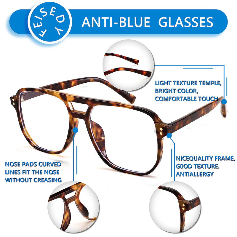 FEISEDY Blue Light Blocking Glasses Fake Nerd Clear Square Computer Lightweight Pilot Glasses Frame Oversized B2866 Leopard Frame 54 Millimeters - BeesActive Australia
