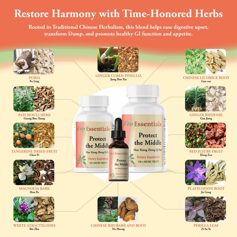 Kan Herb Company Protect the Middle – Traditional Chinese Herbal Blend for Dogs and Cats to Support Digestion, Appetite, and Gut Comfort, Herbal Supplement for Pets, 120 Tablets