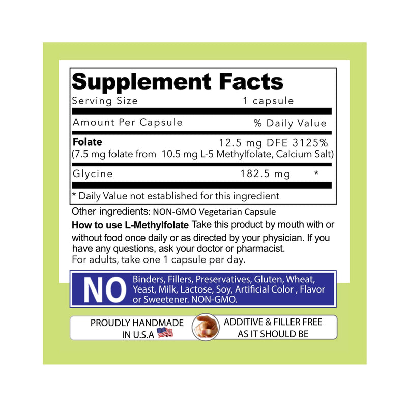Our Daily Vites, L Methylfolate 7.5mg – Active 5-MTHF Methylated Folate Supplement for Women & Men – Methyl Folate for Brain Health, Focus & Mood Support – Gluten Free,Non-GMO– 90 Capsules,90 Servings