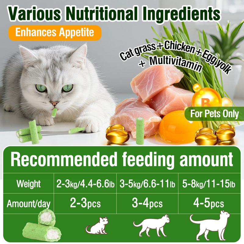 Cat Grass Teething Sticks, 3.52oz Edible Natural Dried Cat Grass Treats with Chicken, Cats Snack for Hairball Removal and Dental Care 3.52 oz
