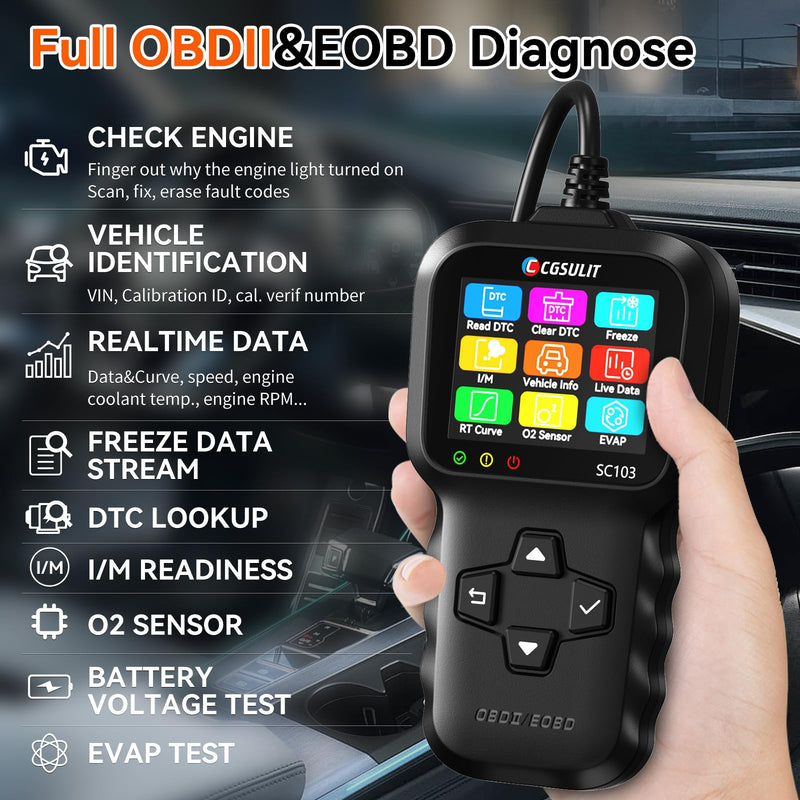 OBD2 Scanner, CGSULIT SC103 Car Code Reader Diagnose Check Engine Light Smog Check DTCs Scan Tool Live Data Stream Voltage Test for Vehicles Since 1996 - BeesActive Australia