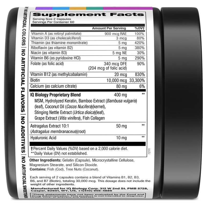 Biotin 10,000 mcg Supplement - Hair Growth Support for Women & Men, 120 pcs | Hair Skin and Nail Vitamins with Keratin, Collagen, Hyaluronic Acid & Vitamin B Complex - 30,000 mcg Hair Vitamins Complex 120 Count (Pack of 1)