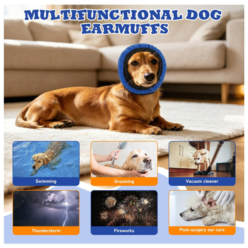 DORA BRIDAL Dog Ear Muffs Noise Protection for Anxiety Relief - Calming Dog Ear Wrap for Thunder Fireworks, Waterproof Pet Ear Cover for Bathing Swimming, Grooming M Blue