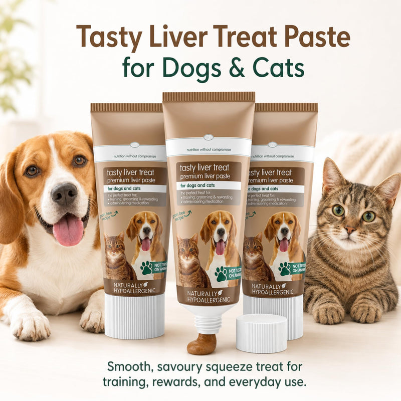 Tasty Liver Treat Paste for Dogs & Cats 75g x 3, Grain-Free Pet Pate with Tube Squeezer Tool, Easy Squeeze Training Reward, Lick Mat Paste, Food Topper & Medication Helper