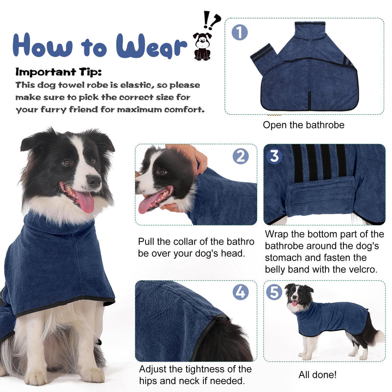 HezzLuv Bathrobe for Dogs, Microfiber Dog Bathrobe for Medium and Large Dogs, Absorbent Dog Towel, Quick Drying, Dog Drying Robe with Velcro Fastener (Dark Blue XL) Blue (Black Side) - BeesActive Australia