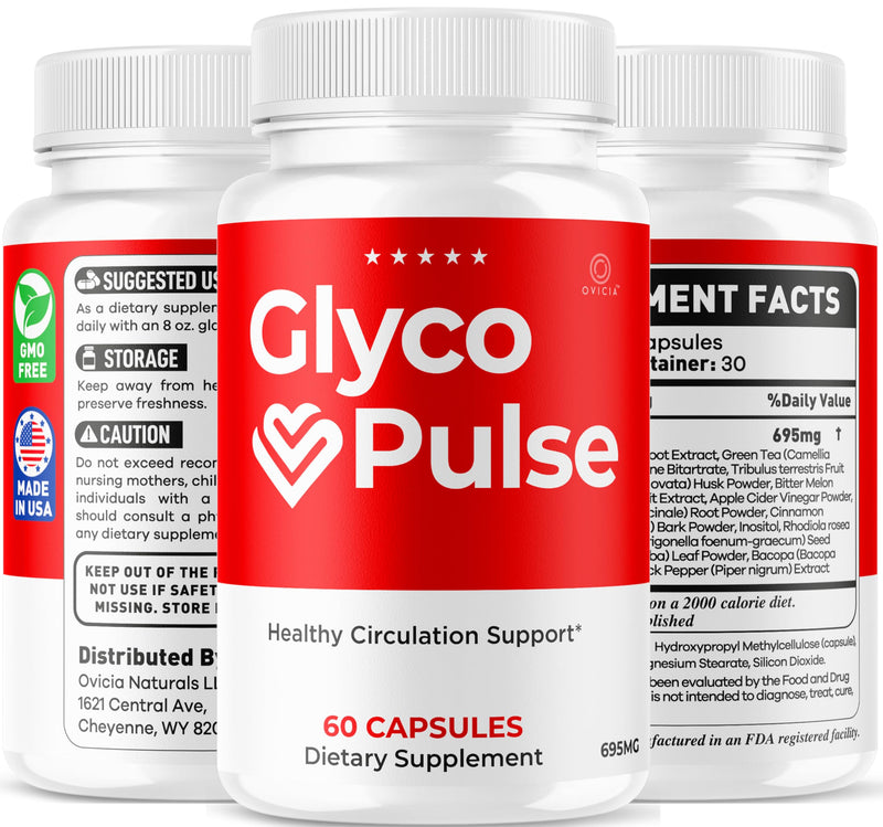 (3 Pack) Glyco Pulse Capsules - Official GlycoPulse Pills Advanced Premium Formula Support Maximum Strength, All Natural Ingredients Vitamins for Overall Health & Wellness, 180 Capsules for 3 Months