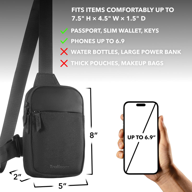 Mini Sling Bag Crossbody Fanny Pack Men & Women - Switchable Strap, RFID Blocking, Water-Repellent, Hidden Pocket Black