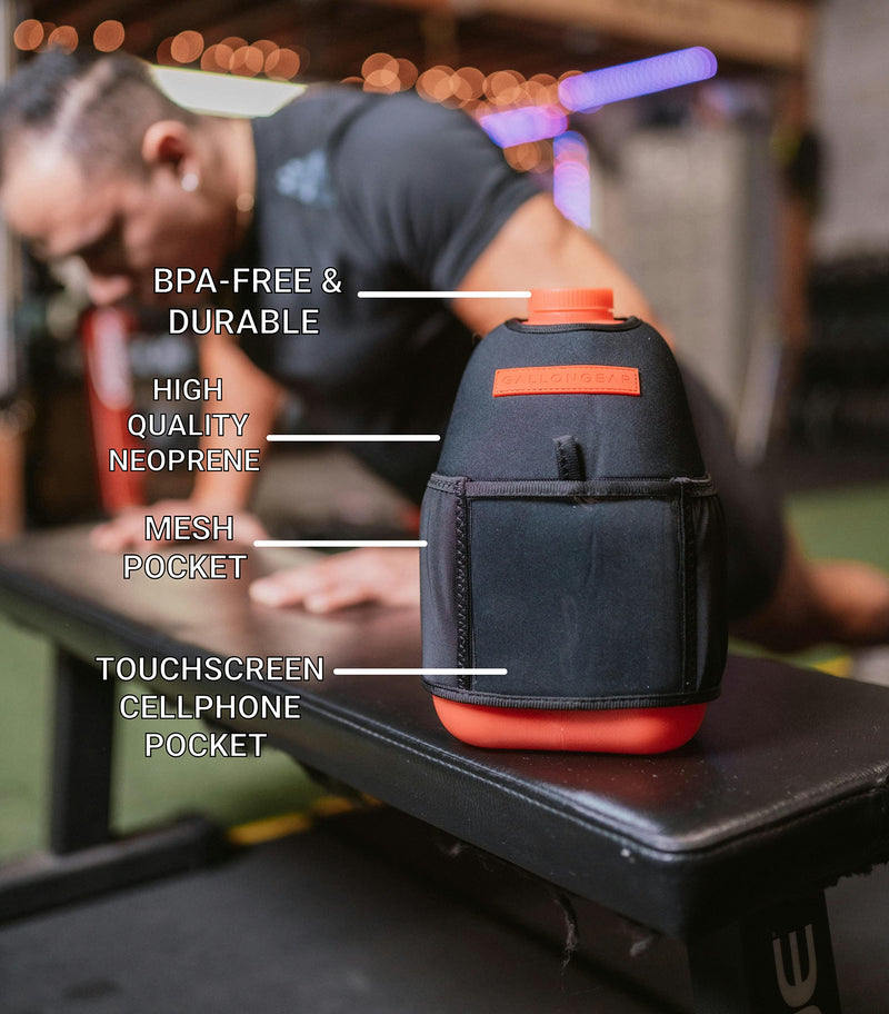 Gallon Gear 1 Gallon Fitness Hydration Cover | Neoprene Insulated Cooling & Portable Gym Water Bottle Carrier | CASE with Storage Pockets Olive Green