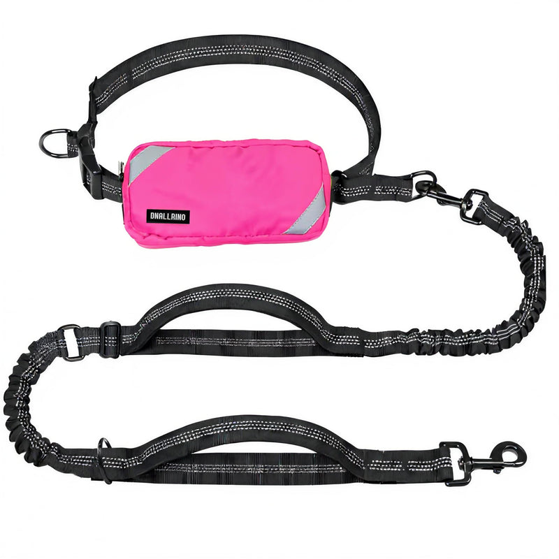 Hands Free Dog Leash with Waterproof Pouch, Adjustment Bungee Leash with Dual Soft Padded Handles for Hiking, Walking, Jogging and Running Your Dogs(Pink) pink - BeesActive Australia