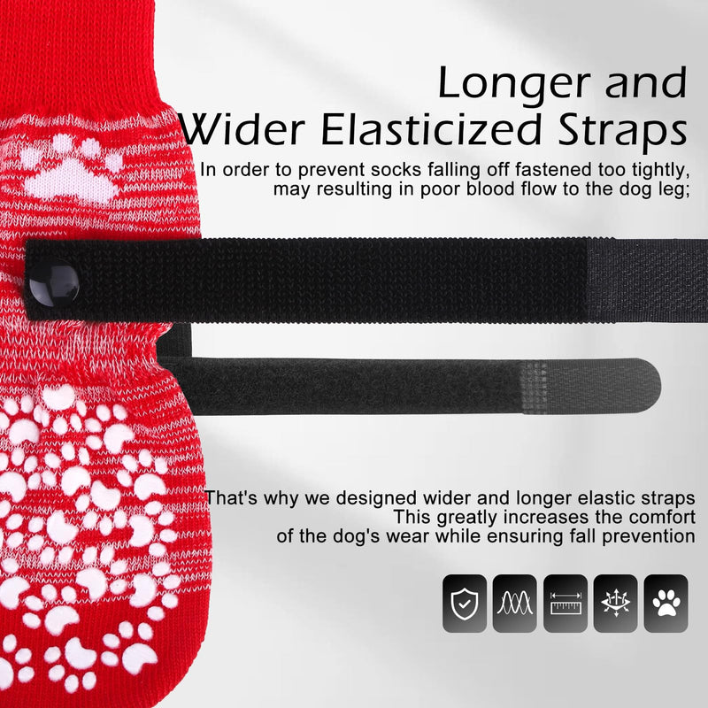 EXPAWLORER Anti Slip Dog Socks to Prevent Licking Paws, Dog Shoes for Hot Pavement, Dog Booties for Small Medium Large Senior Dogs, Traction Control Dog Boots & Paw Protectors for Hardwood Floors-Red Small (4 Count) Red - BeesActive Australia