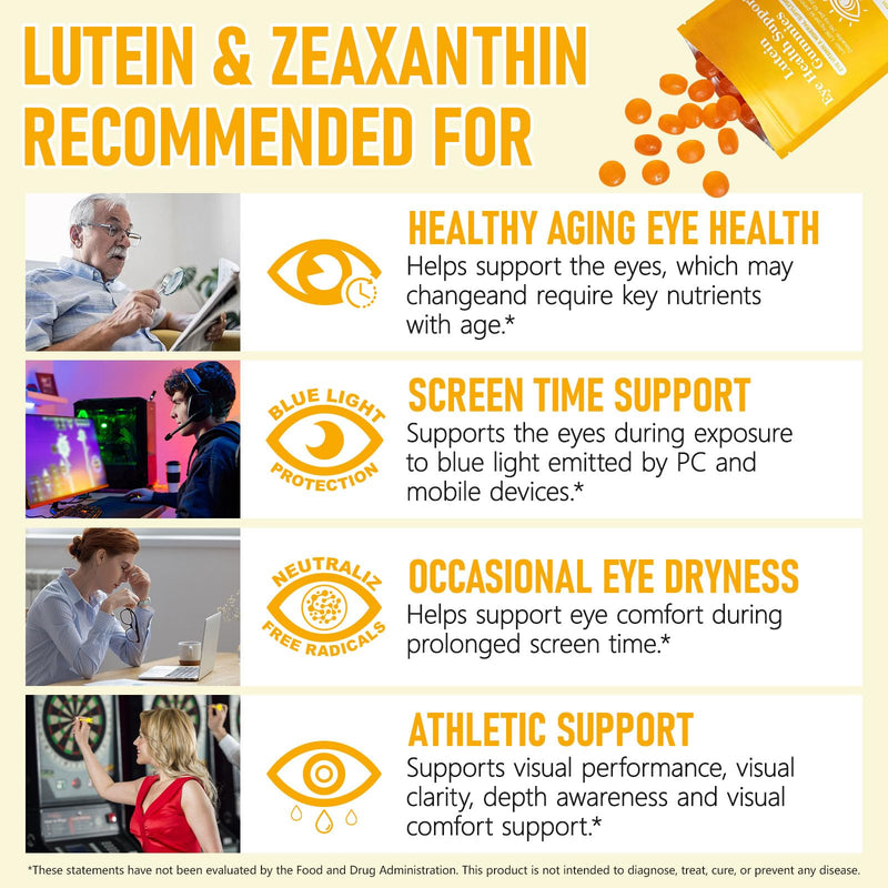 Lutein Gummies, Lutein and Zeaxanthin Supplements with Lutein 40mg & Zeaxanthin 8mg, Eye Vitamins Gummies for Eye Health Supplements, Seniors Adults & Teens Vision Health, Vegan, 60 Gummies