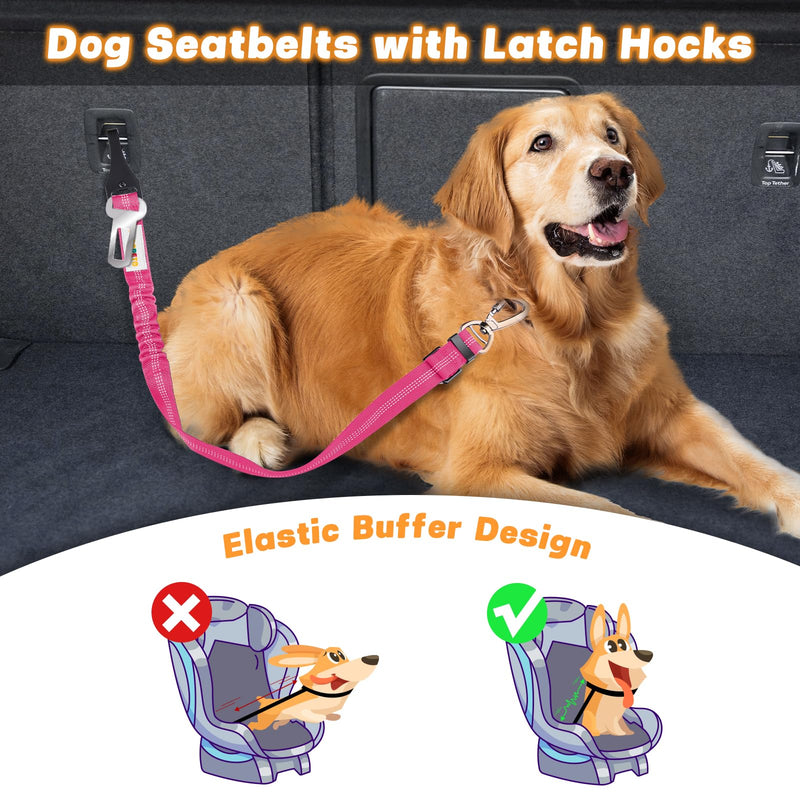 Dog Seat Belt for Car, Adjustable 4-in-1 Dog Car Seatbelt Leash with Hook & Buckle, Reflective Dog Seatbelt Harness for Car with Vehicle Car Headrest & Swivel Carabiner and Poop Bag, Rose - BeesActive Australia