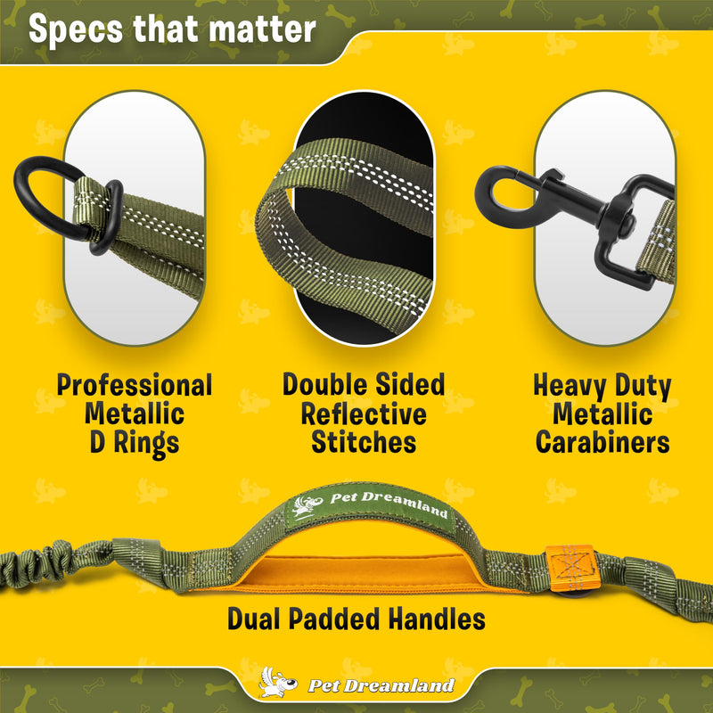 Pet Dreamland Exquisite Hands Free Double Dog Leash for Two Dogs with Tangle-Free Swivel. Premium Quality & Versatile for Running. You Will Absolutely Love This Amazing Waist Leash (Khaki & Orange) Khaki & Orange Two Large Dogs (35-150 lbs each)