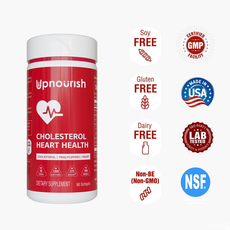 UpNourish Citrus Bergamot Cholesterol Supplement 120ct - Triglyceride Support with Plant Sterols, CoQ10, Omega 3, Olive Leaf Extract, Turmeric Curcumin, Black Garlic, Sterols and Stanols Supplement - BeesActive Australia