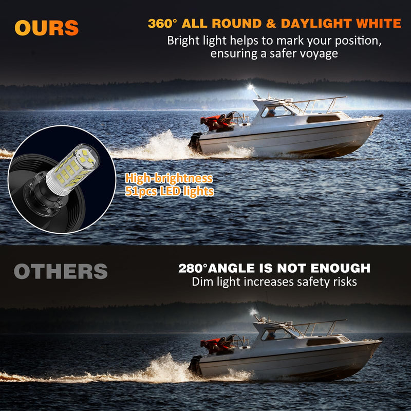 24 Inches Anchor Light Stern Lights for Boats LED Waterproof IP67, White Fold Down Rear Boat Navigation Lights, 3NM Visible Boat Running Light LED Marine for Pontoon, Bass Boats (12-24V) 24 Inches