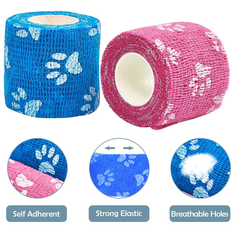 6 Rolls Self-Adhesive Bandage Wrap Non-Woven Vet Wrap Cohesive 2Inchx5yard for Dogs Cats Horse Leg Paw Pet Animals Wounds Wrist Healing Sprains & Swelling 6Rolls 2Inchx5yard Paw Print - BeesActive Australia