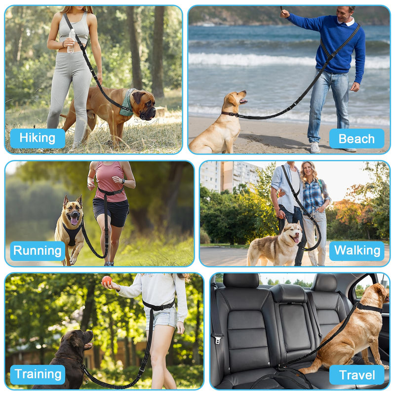Philorn Hands Free Dog Leash, Crossbody Dog Leash, 6.9-8.9 Ft Multifunctional Waist Walking Belt with Car Safety Buckle for Large and Medium Dogs Jogging,Running,Training (Black, 25-120 lbs) Black - BeesActive Australia